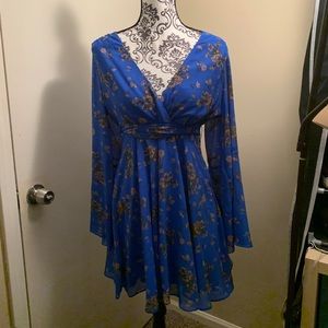 Free People Corn Flower Blue Bell Sleeve Dress M